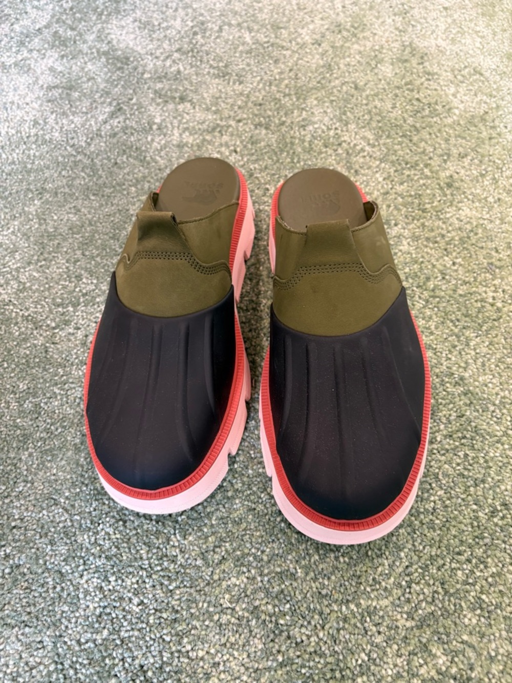 Sorel Olive, Black & Pink Rubber-Trim Slip-On Clogs